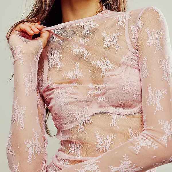 PLUS SIZE | Journee Floral Lace Mesh Top